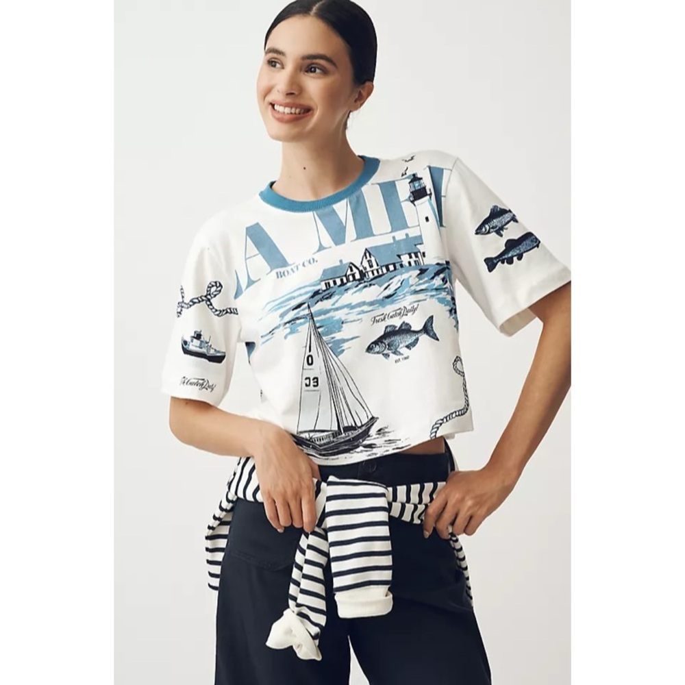 Anthropologie Maeve Corey Printed Souvenir T-Shirt